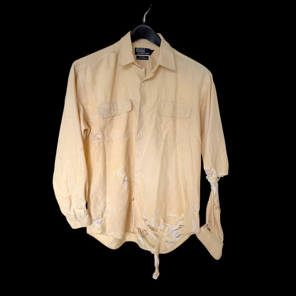 Polo Ralph Lauren Benford Silk Cotton Shirt Yellow Distressed Thrashed Mens L
